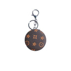 Plaid Pattern PU Leather Round Mirror Keychain Gold Clasp 2pcs 5