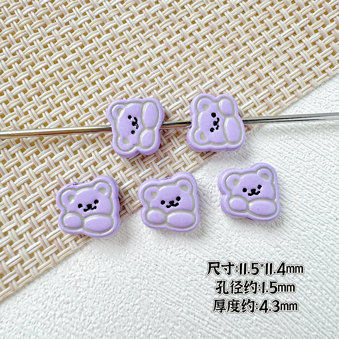 Rabbit and Bear Painted Metal Beads Glossy Finish Bulk 10pcs 19