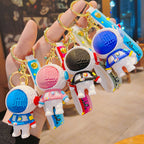 Cartoon Astronaut PVC Building Block Keychain with Starry Strap 2