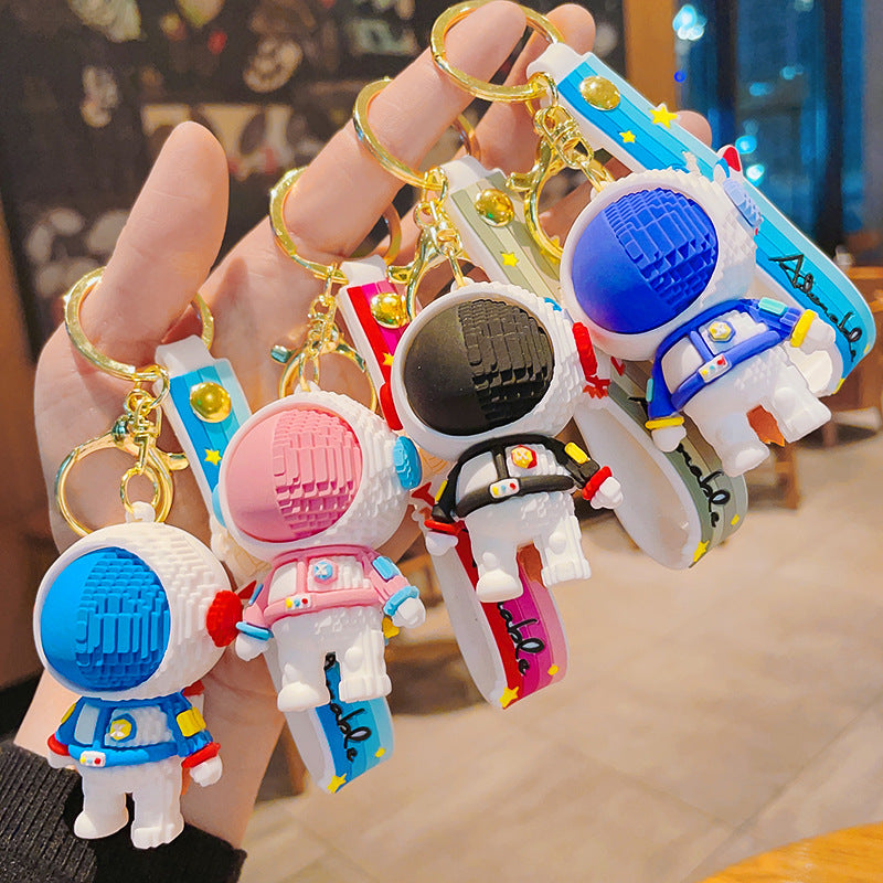 Cartoon Astronaut PVC Building Block Keychain with Starry Strap 2