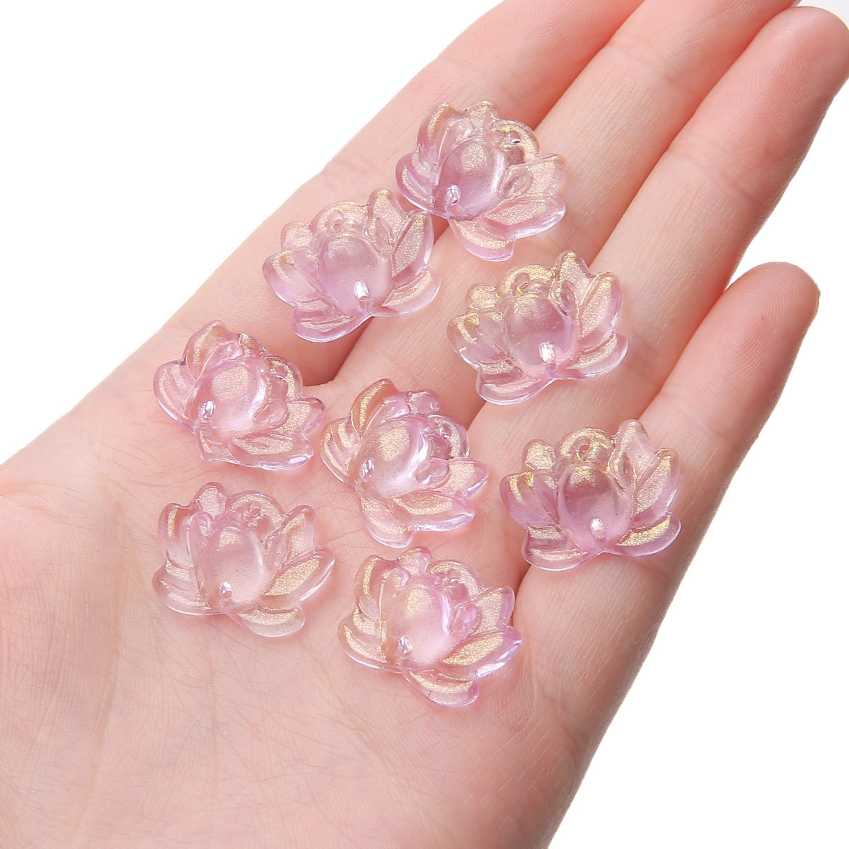 Lotus Transparent Glass Beads 16x21mm Pastel Colors 5pcs 13