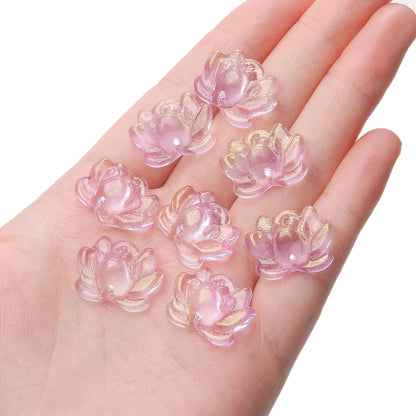 Lotus Transparent Glass Beads 16x21mm Pastel Colors 5pcs 13