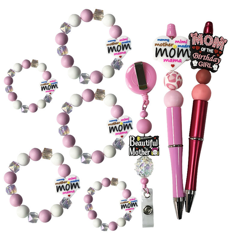 Silicone Focal Beads Mother Theme Playful Scripts Hearts 20pcs 5