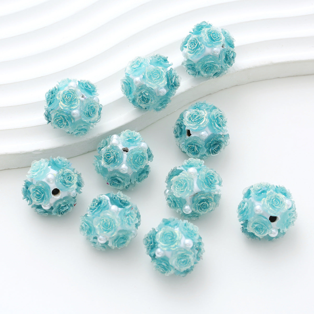 Embellished Flower Cluster Clay Beads 20mm Gradient Rose 10pcs 48