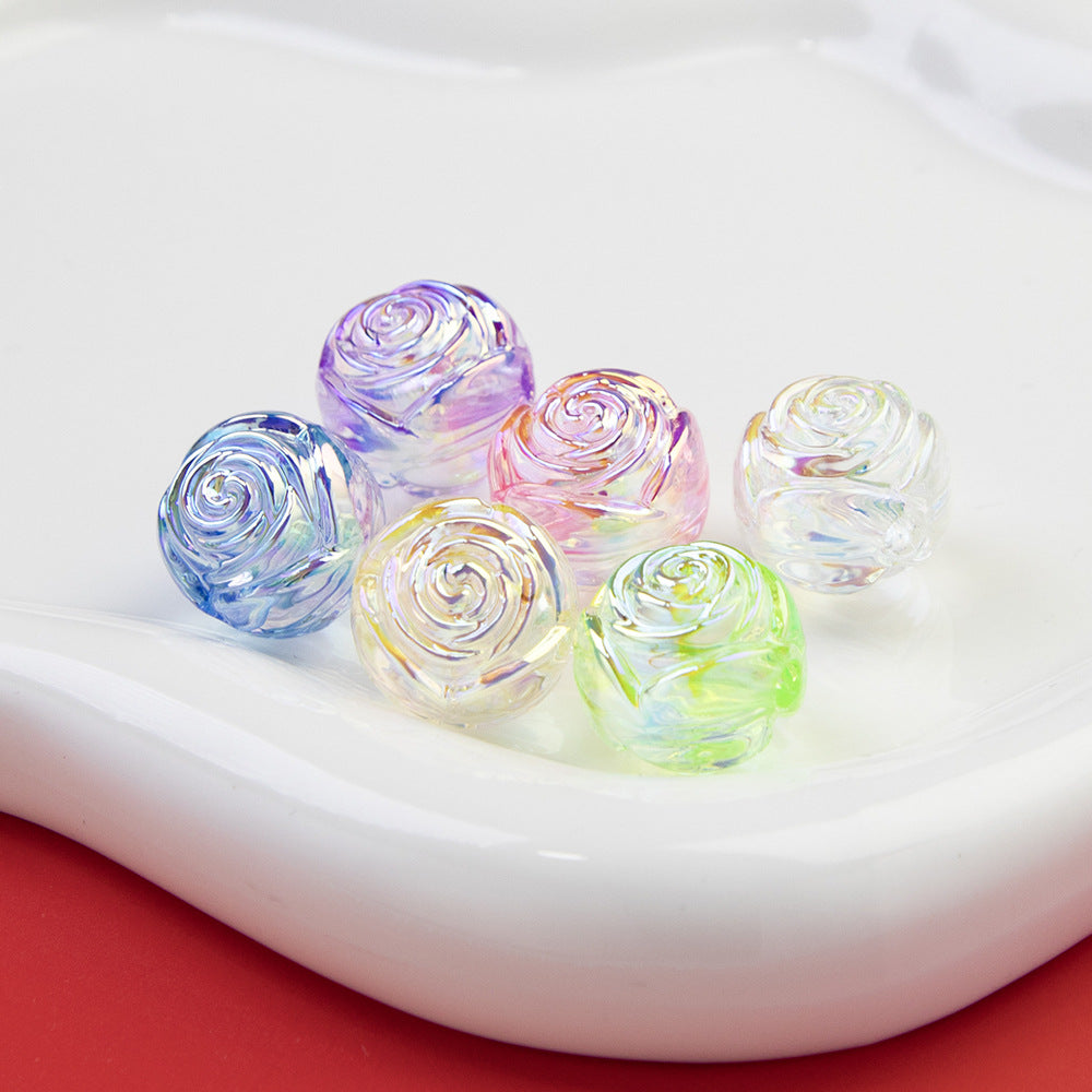 Transparent Rose Acrylic Round Beads 15x16mm Swirling Floral 20pcs 4