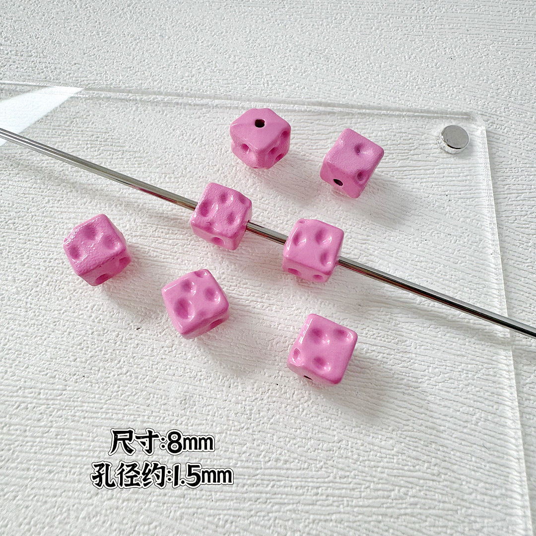 Square Metal Beads 8mm Baking Painted Cheese Cube Alloy 20pcs 10