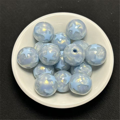 Gilded Silk Texture Star Pattern Acrylic Beads 16mm Mixed Colors 100pcs 4