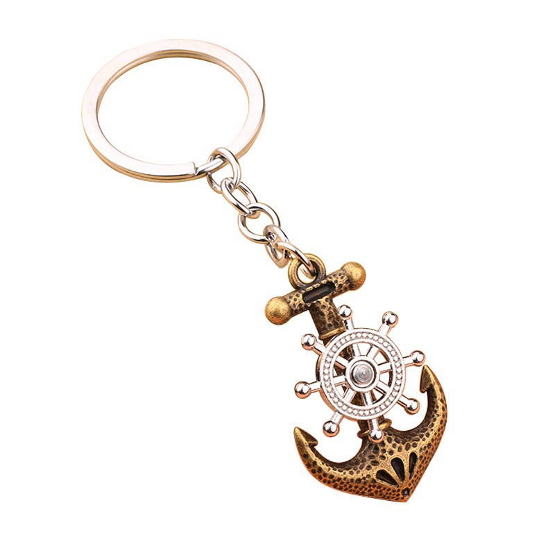 Vintage Pirate Ship Keychain Alloy Anchor and Ship Wheel Nautical Charm 5