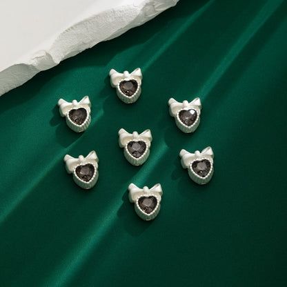 Heart Bow Metal Beads 13mm Rhinestone Accent 10pcs 15