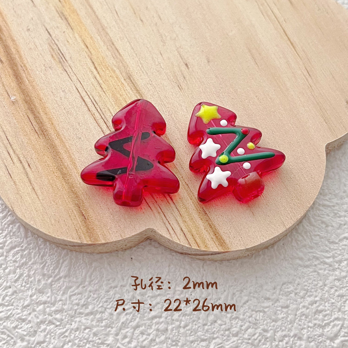 Hand Painted Christmas Tree Glass Beads 26mm Cartoon Pattern 1pc 6