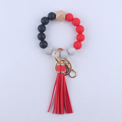 PU Leather Tassel Silicone Bead Wristlet Keychain Colorful Animal Print 20