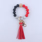 PU Leather Tassel Silicone Bead Wristlet Keychain Colorful Animal Print 20