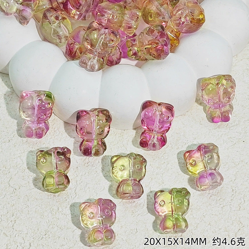 Gradient 3D Cat Figurine Glass Beads 20mm Pastel Colors 20pcs 14