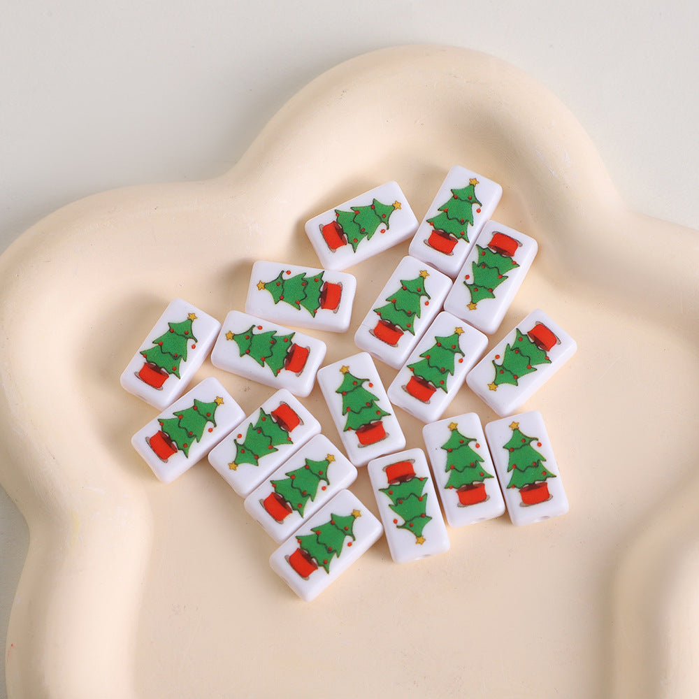Christmas Theme Flat Acrylic Beads 5x10mm Santa Gift Printed 100pcs 11