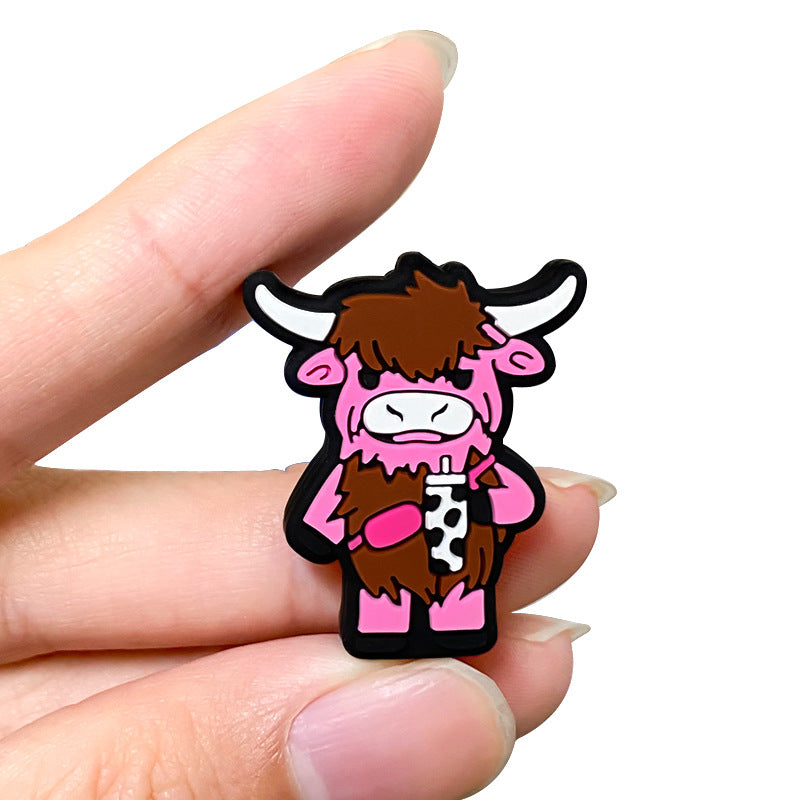 Silicone Focal Beads Bison Holding Coffee Cup Smiling Face 20pcs 5