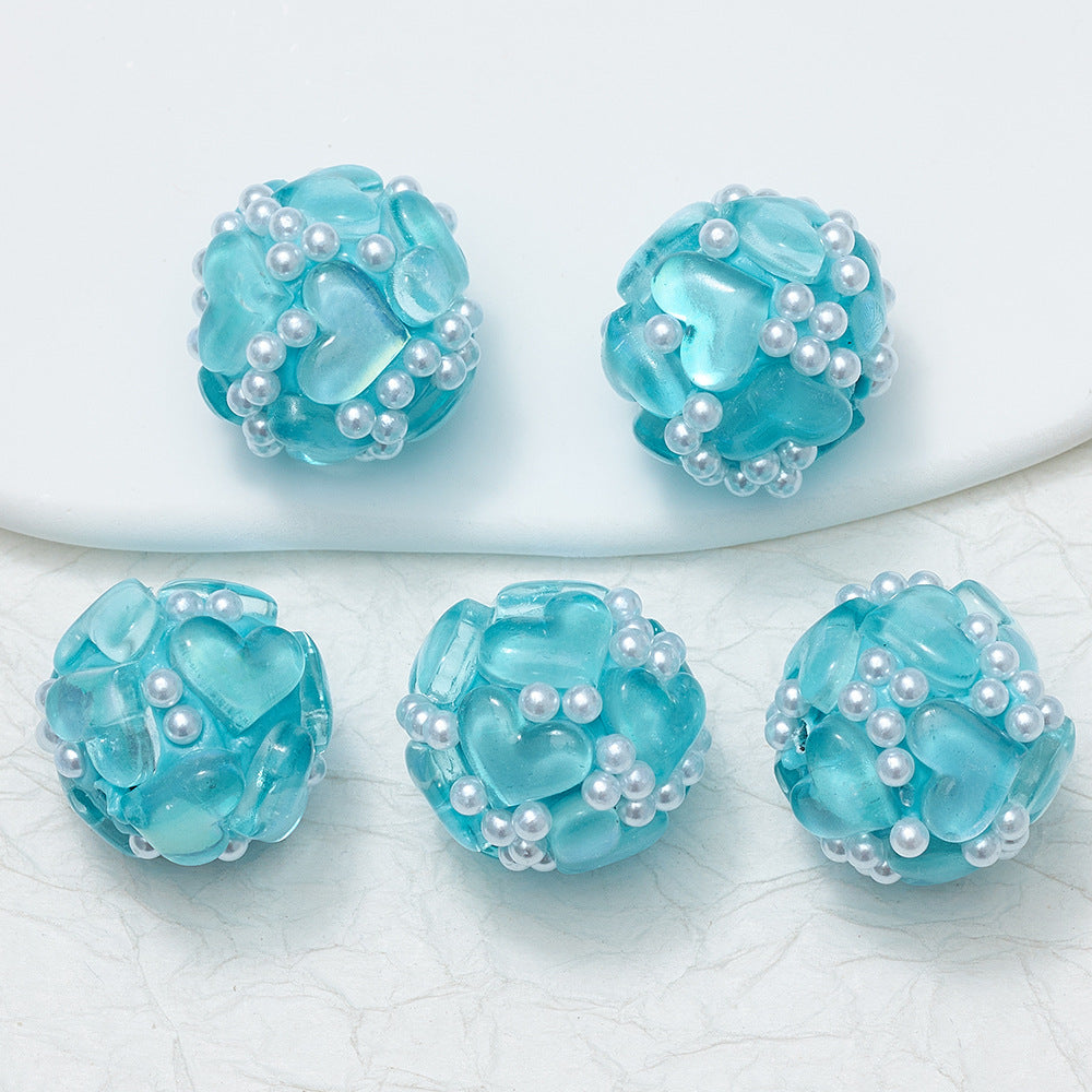 Embellished Bubblegum Beads 20mm Pearl Heart Cluster Assorted Colors 2pcs 7