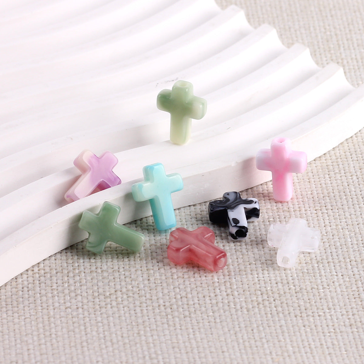 Imitation Jade Ink Color Cross Acrylic Beads 15mm Glossy Swirl 100pcs 2