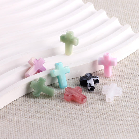 Imitation Jade Ink Color Cross Acrylic Beads 15mm Glossy Swirl 100pcs 2