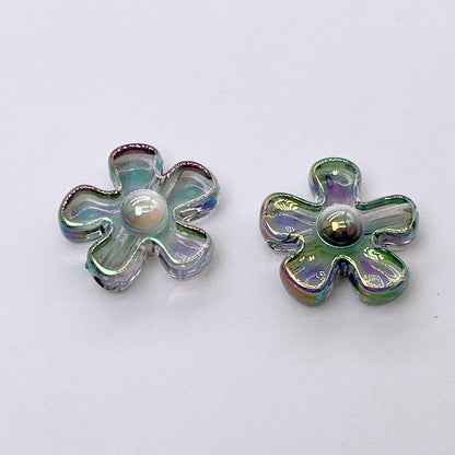Plating Irregular Flower Acrylic Beads 26mm Transparent Pastel 100pcs 4