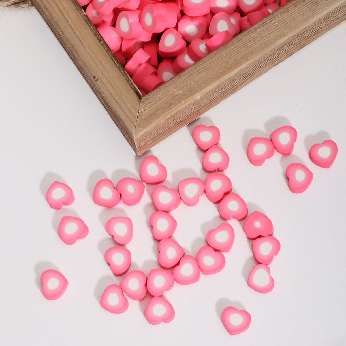 Heart Clay Beads 9mm Gradient Pink White Polymer 100pcs 3