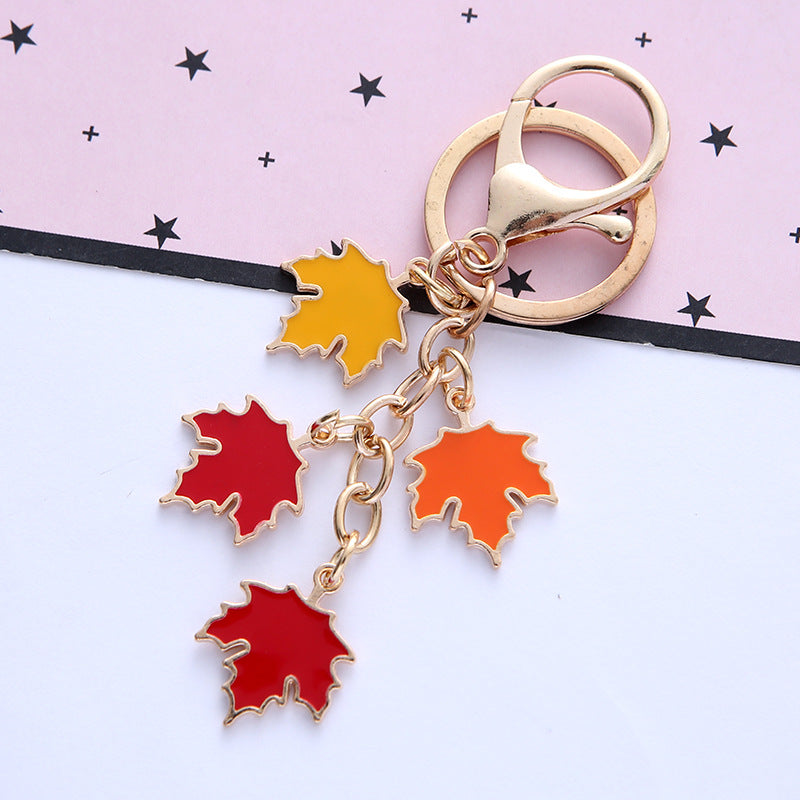 Alloy Maple Leaf Keychain with Faux Pearl Gold Tone 13