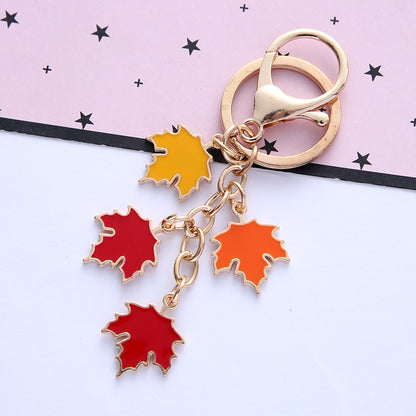 Alloy Maple Leaf Keychain with Faux Pearl Gold Tone 13