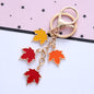 Alloy Maple Leaf Keychain with Faux Pearl Gold Tone 13