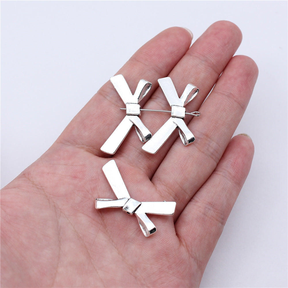 Bow Metal Beads 20*32mm Large Antique Silver Tone 20pcs