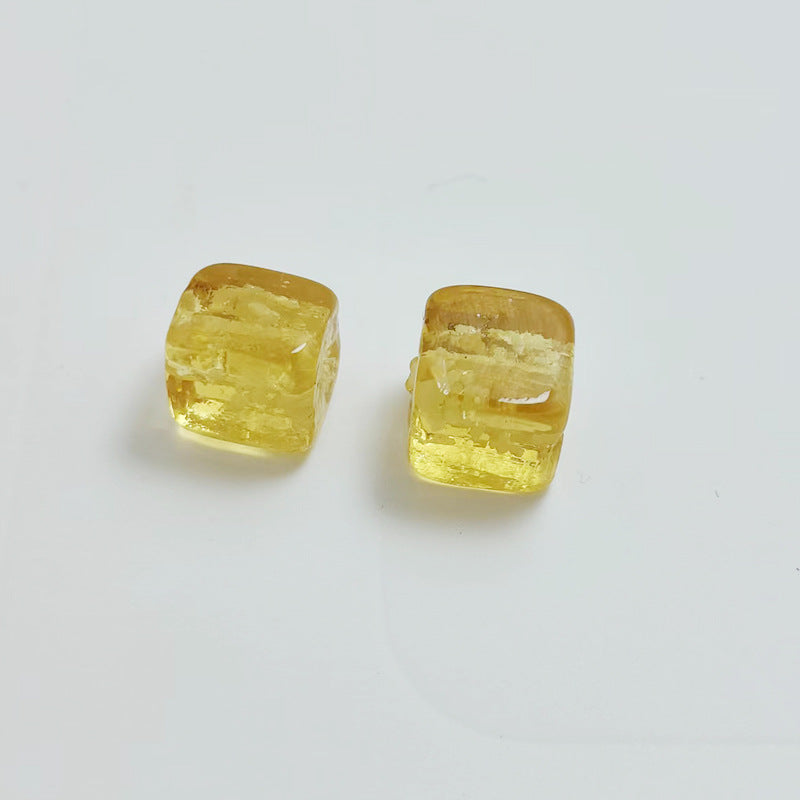 Lampwork Glass Beads Cube 12mm Glow In The Dark Floral Filled 20pcs 4