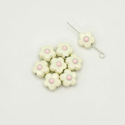 Flower Metal Beads 10mm Baking Painted Cream Two-Color Alloy 20pcs 10