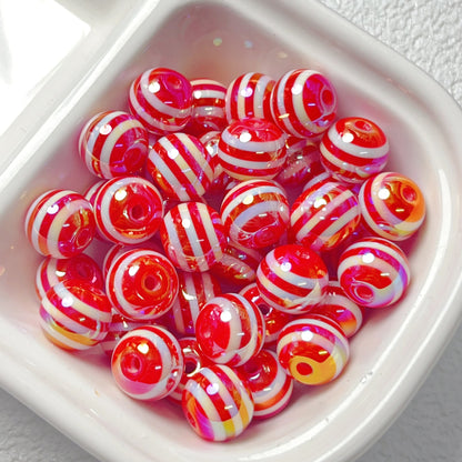 UV Plating Striped Resin Beads 11mm Glossy Round 20pcs 16