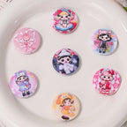 Flat Round Acrylic Beads 25mm Anime Pretty Girl Printed Resin 10pcs