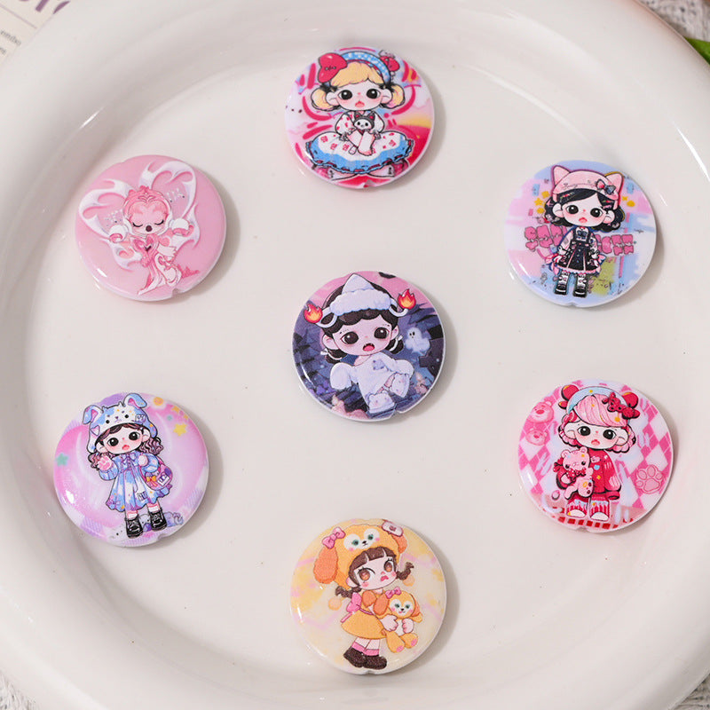 Flat Round Acrylic Beads 25mm Anime Pretty Girl Printed Resin 10pcs