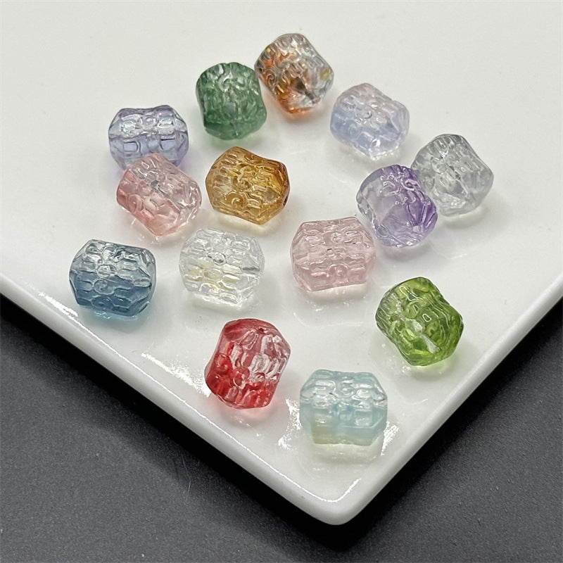 Electroplated Transparent Glass Beads 12mm Etched Rainbow Pattern 100pcs 2