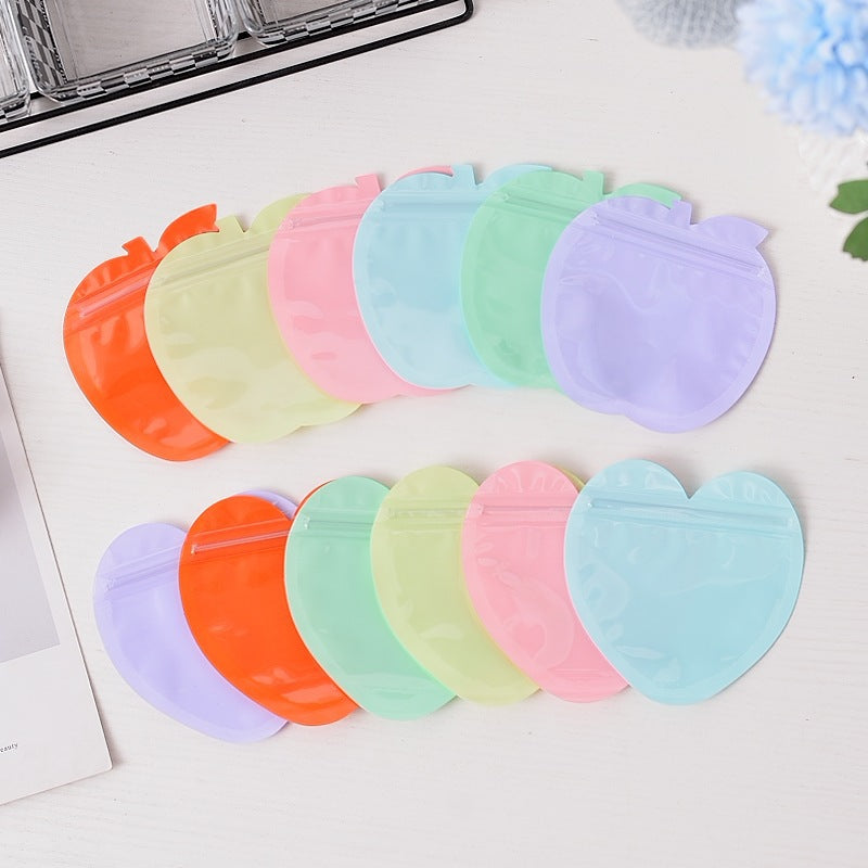 PVC Plastic Zip Lock Bags Apple and Heart Shape Glossy 10cm 10pcs