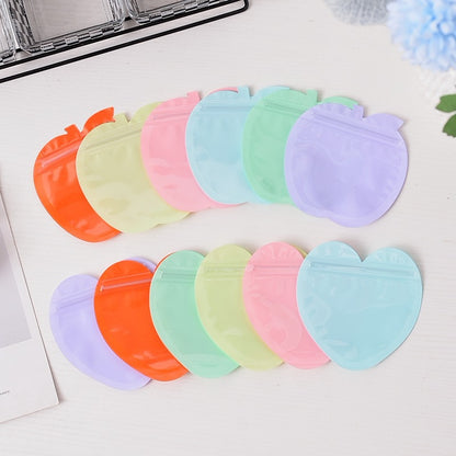 PVC Plastic Zip Lock Bags Apple and Heart Shape Glossy 10cm 10pcs