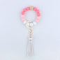 Silicone Beaded Wristlet Keychain with Wooden Beads and Leather Tassel 8cm 7