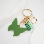 Metal Butterfly Tassel Keychain Green Floral Mosaic Charm 4