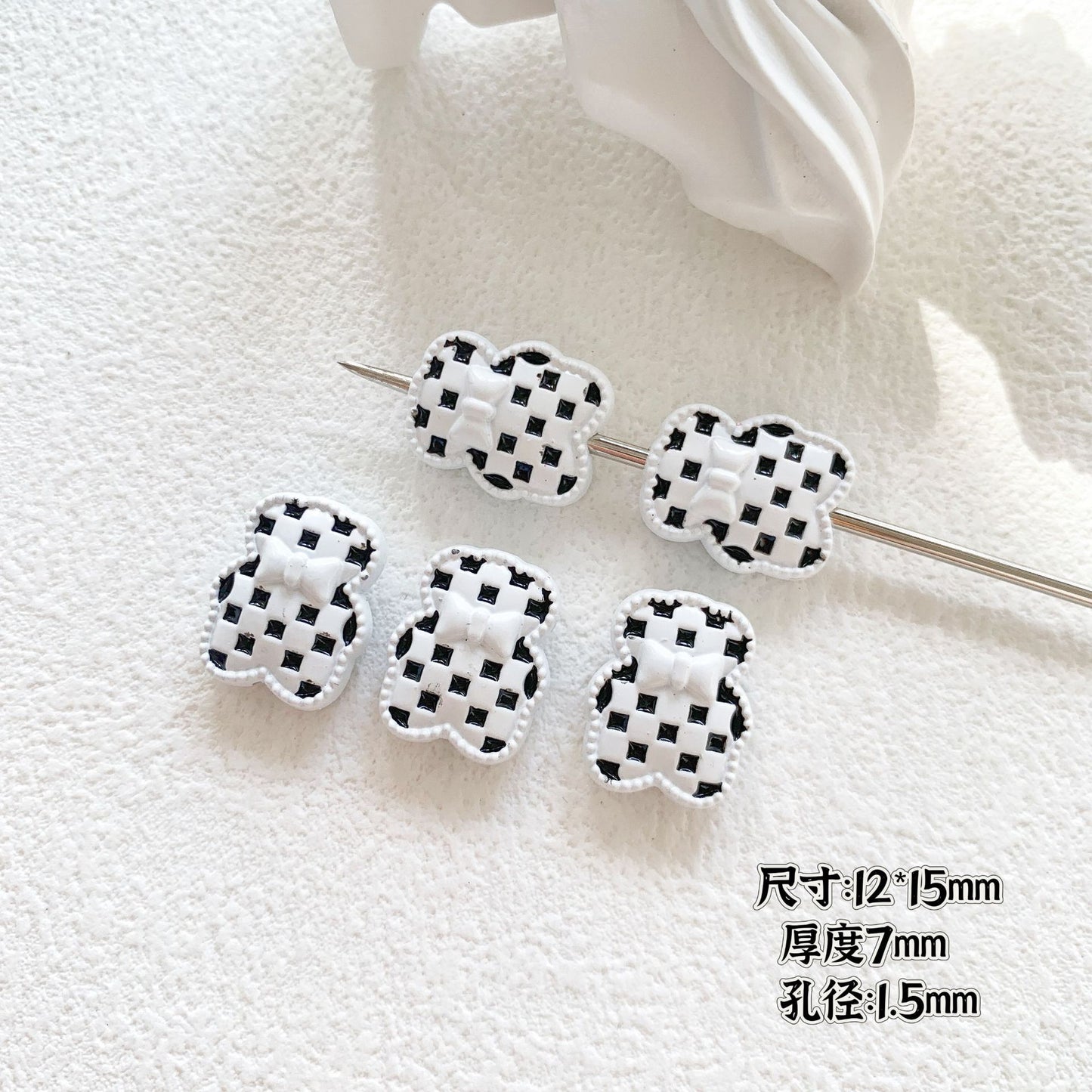 Baking Painted Black and White Metal Beads Quirky Shapes 10pcs 26