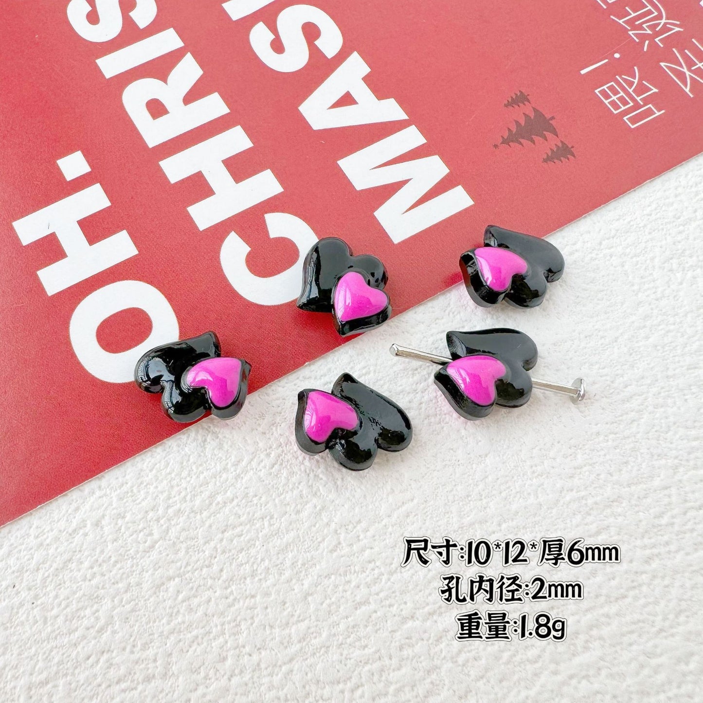 Bear and Double Heart Metal Beads 13mm Baking Painted Alloy 10pcs 19
