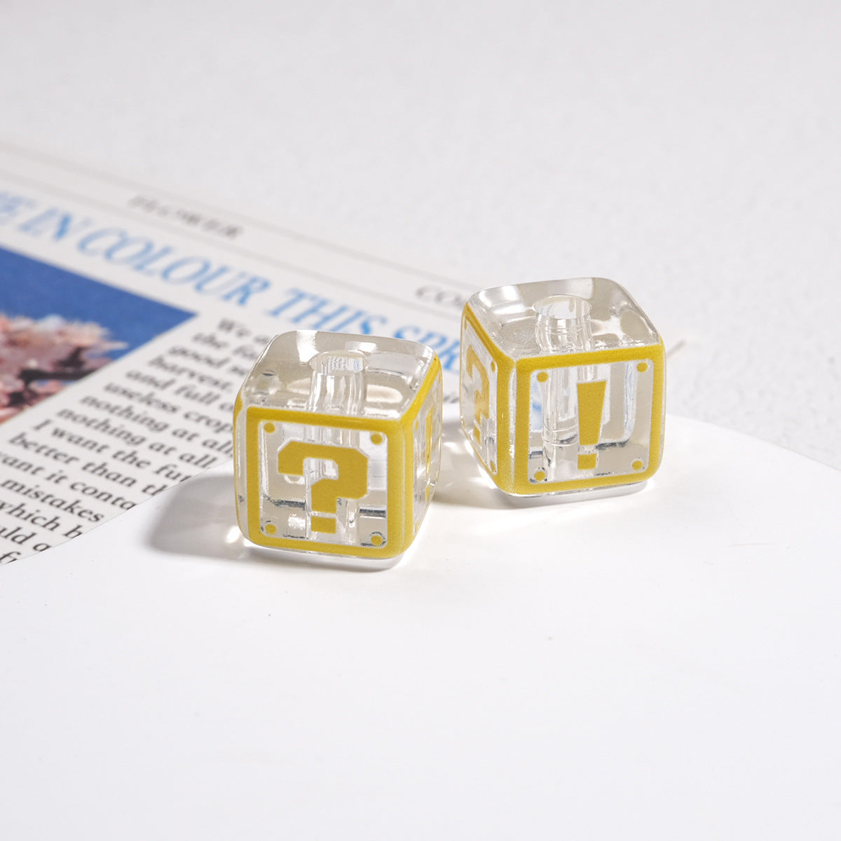 Clear Square Acrylic Beads 14mm Question & Exclamation Mark Pattern 30pcs 6