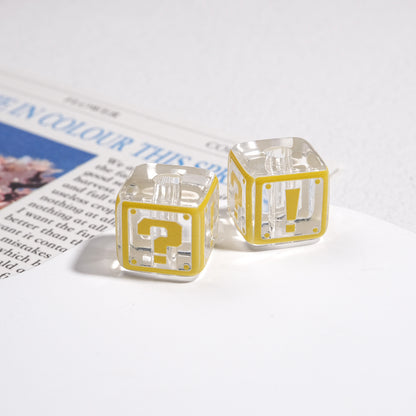 Clear Square Acrylic Beads 14mm Question & Exclamation Mark Pattern 30pcs 6