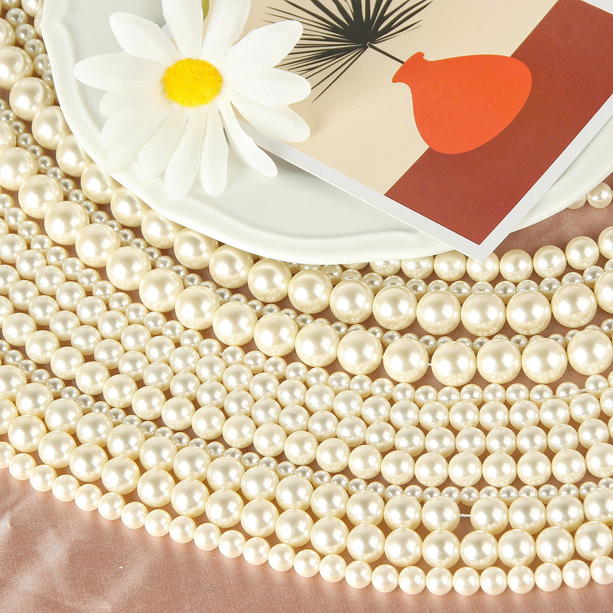 Pearl Glass Beads Round 5-12mm Yellow Imitation 10pcs