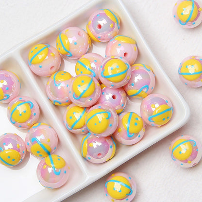 Hand Painted Cat Claw Strawberry Series Acrylic Beads 16mm 10pcs 17