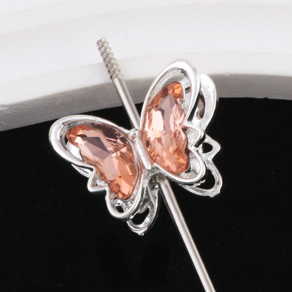 Butterfly Metal Beads 26mm Double-Sided Crystal Glass Embedded 3pcs 8
