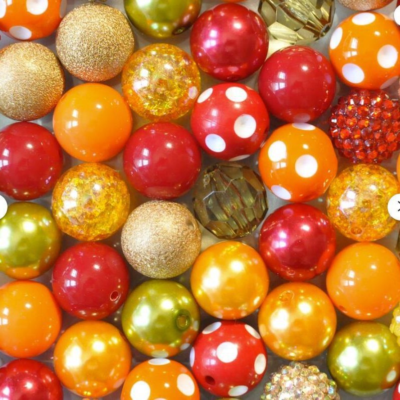 Bubblegum Beads 20mm Autumn Red Gold Orange Chunky Mix 50pcs 2