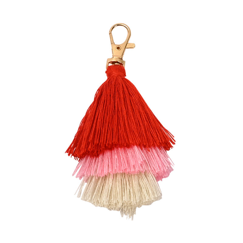 Layered Tassel Keychain Cotton Soft Texture with Metal Clasp 5