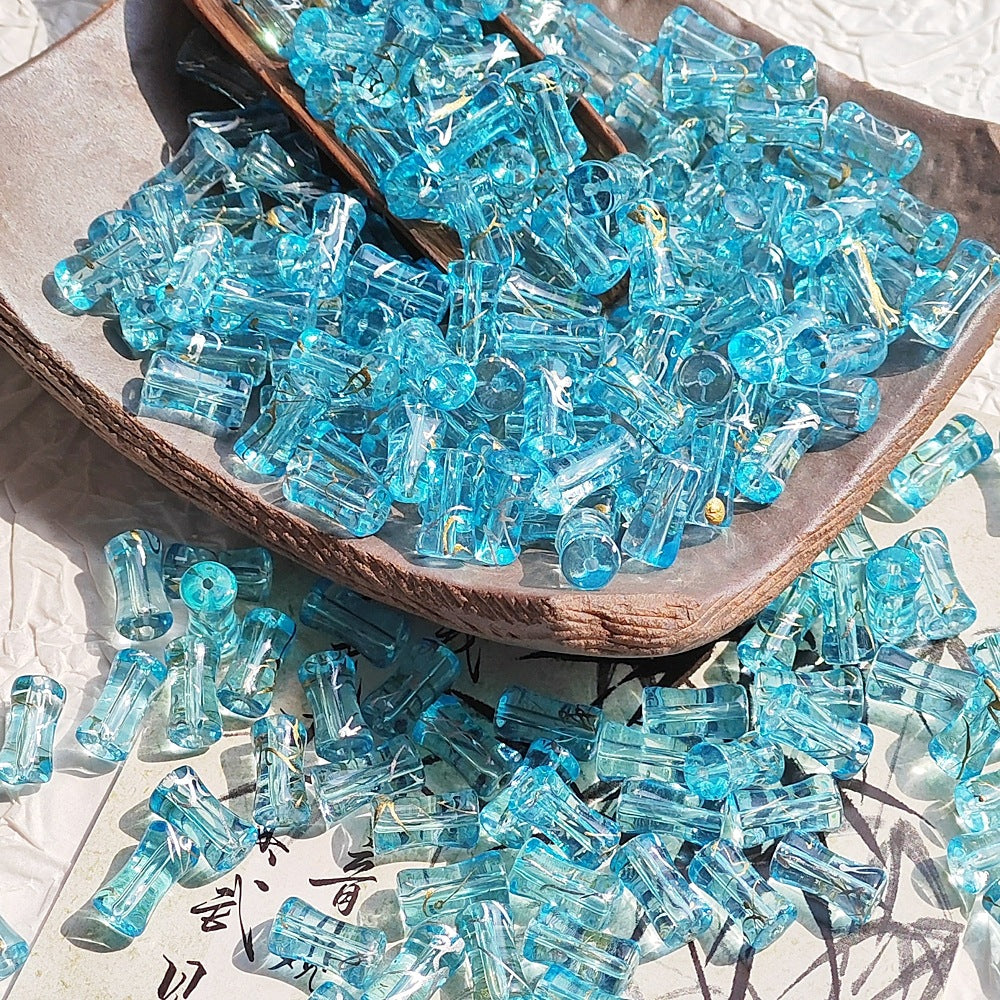 Bamboo Brushed Transparent Glass Beads 6x12mm Mixed Colors 50pcs 17