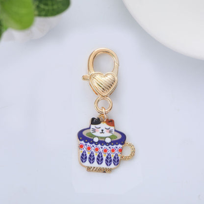 Metal Cat Keychain Enamel Colorful Gold Clasp Charm 15