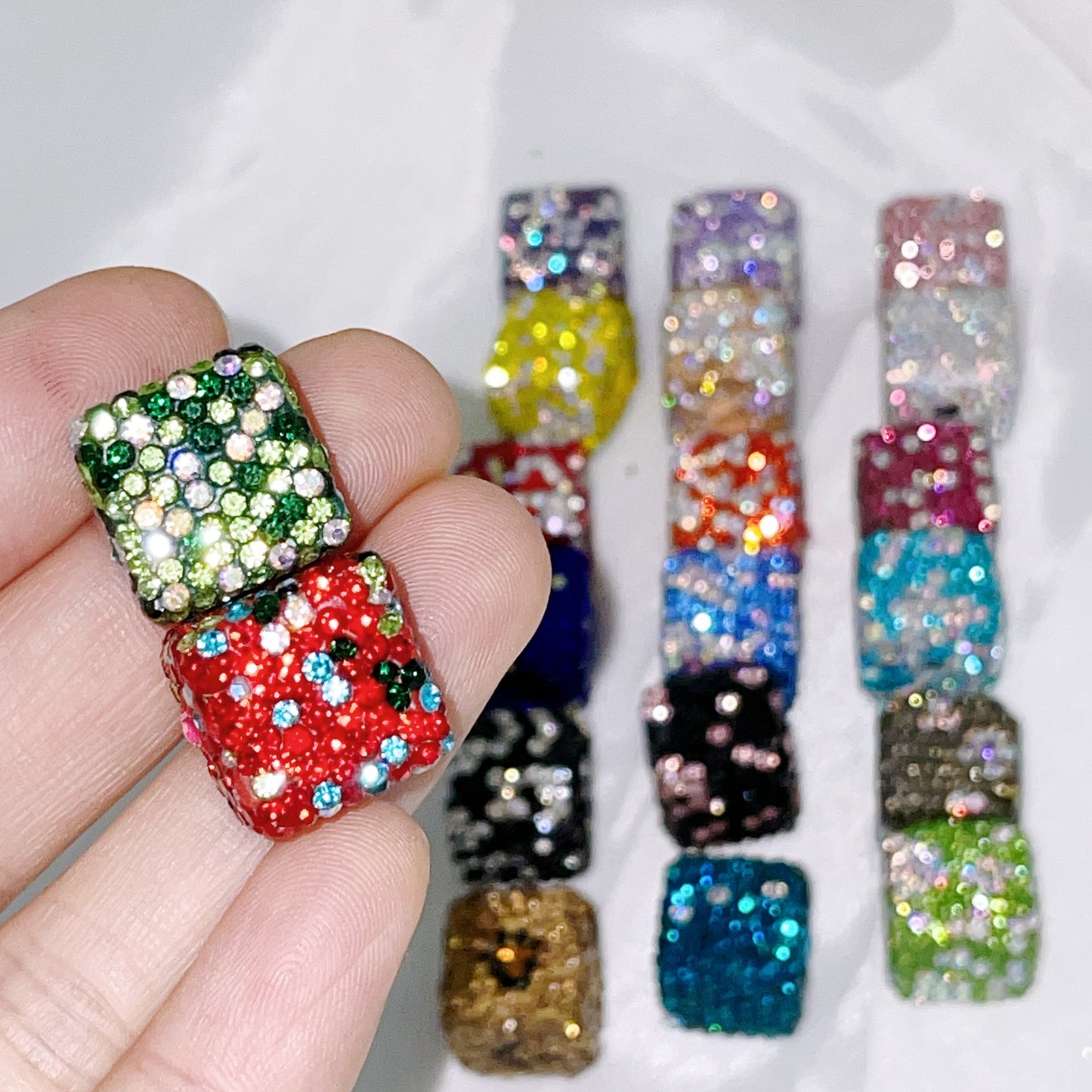 Leopard Print Rhinestone Polymer Clay Beads 14mm Square 15mm Round 10pcs 37
